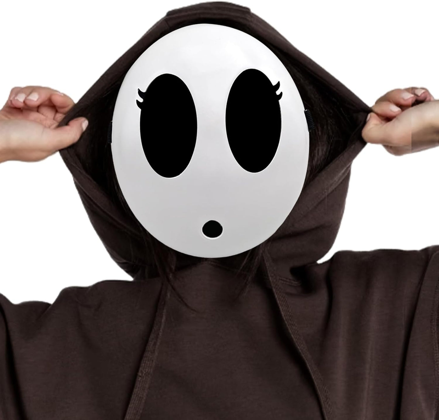 Shy Guy Mask Halloween Shy Boy Girl Mask Costume with Knight Cloak Plastic Game Cosplay Props for Adult