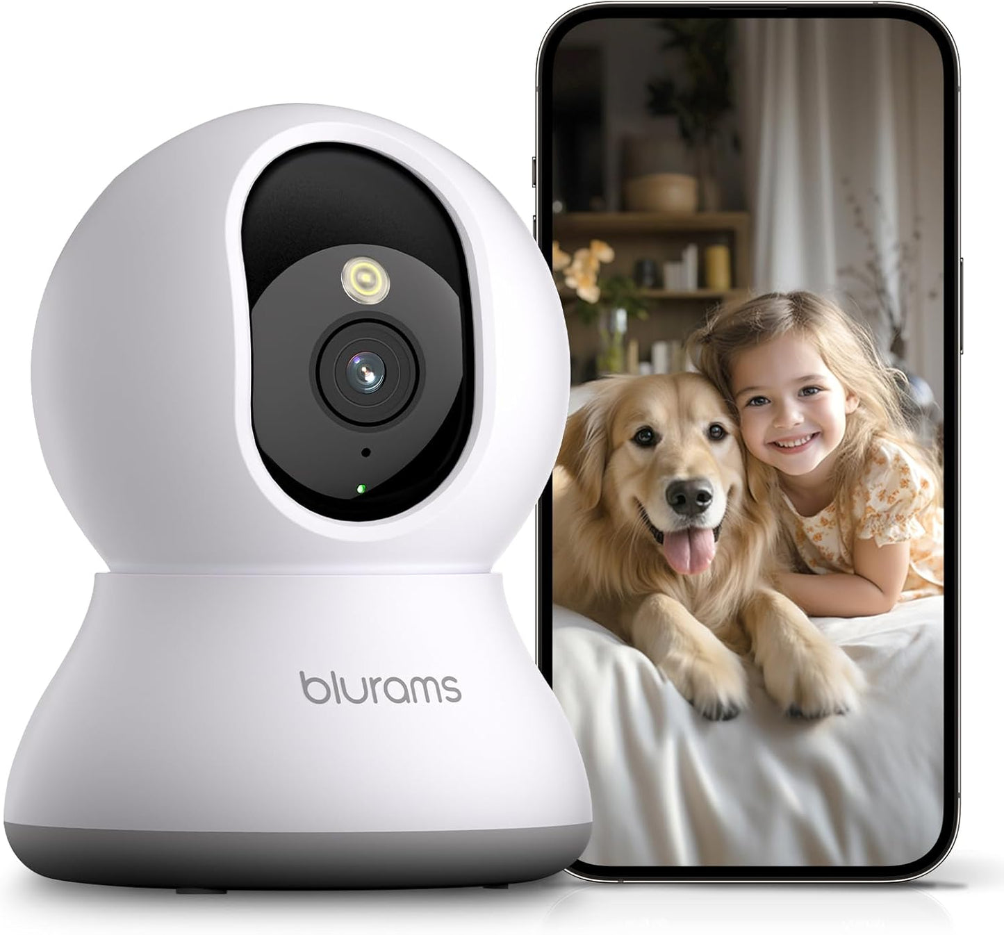 blurams Security Camera, 2K Indoor Camera 360-degree Pet Camera for Home Security w/ Motion Tracking, Phone App, 2-Way Audio, IR Night Vision, Siren, Works with Alexa & Google Assistant,White