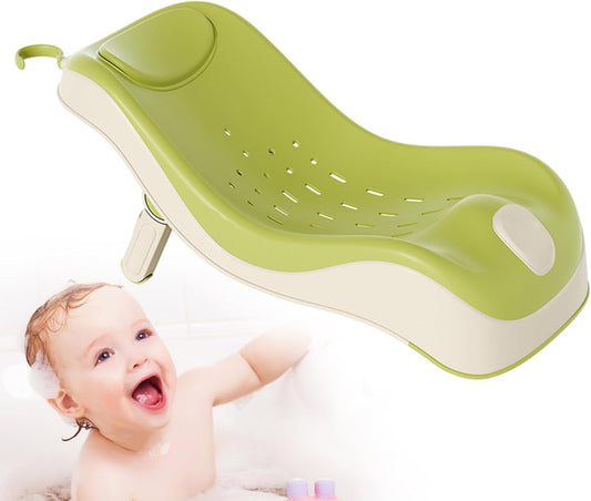 Baby Sink Bath, Adjustable Height Ergonomic Baby Bath Support with Temperature Reminder & Drainage Hole, Foldable Portable Infant Bathtub with Hook for Home Travel, Green, Sink Bather for