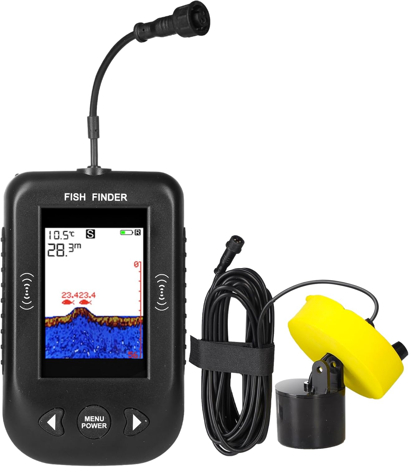Portable Fish Finder, Water Handheld Fish Depth Finder Sonar Kayak Boat Fishfinder Transducer Fishing LCD Display