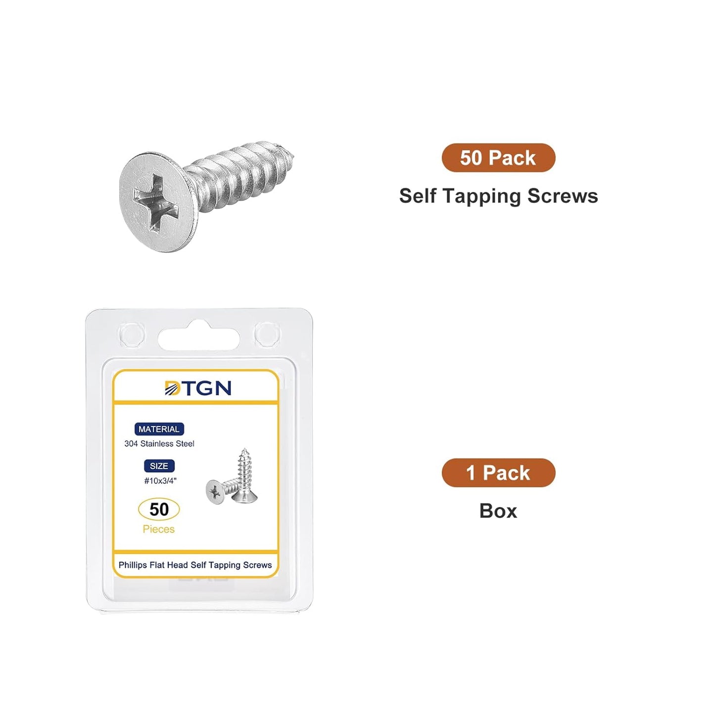 DTGN 100Pcs #8x1 Flat Head Wood Screws, 304 Stainless Steel Phillips Self Tapping Screws - Good for Woodworking, Furniture - Silver
