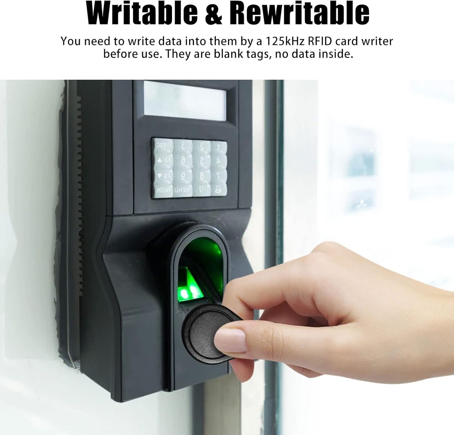 RFID Key Fobs 125KHz 50 PCS, T5577 Proximity ID Tag Rewritable Keypad Card Door Lock Entry Access Control System Fob Tag Wholesale (Black)