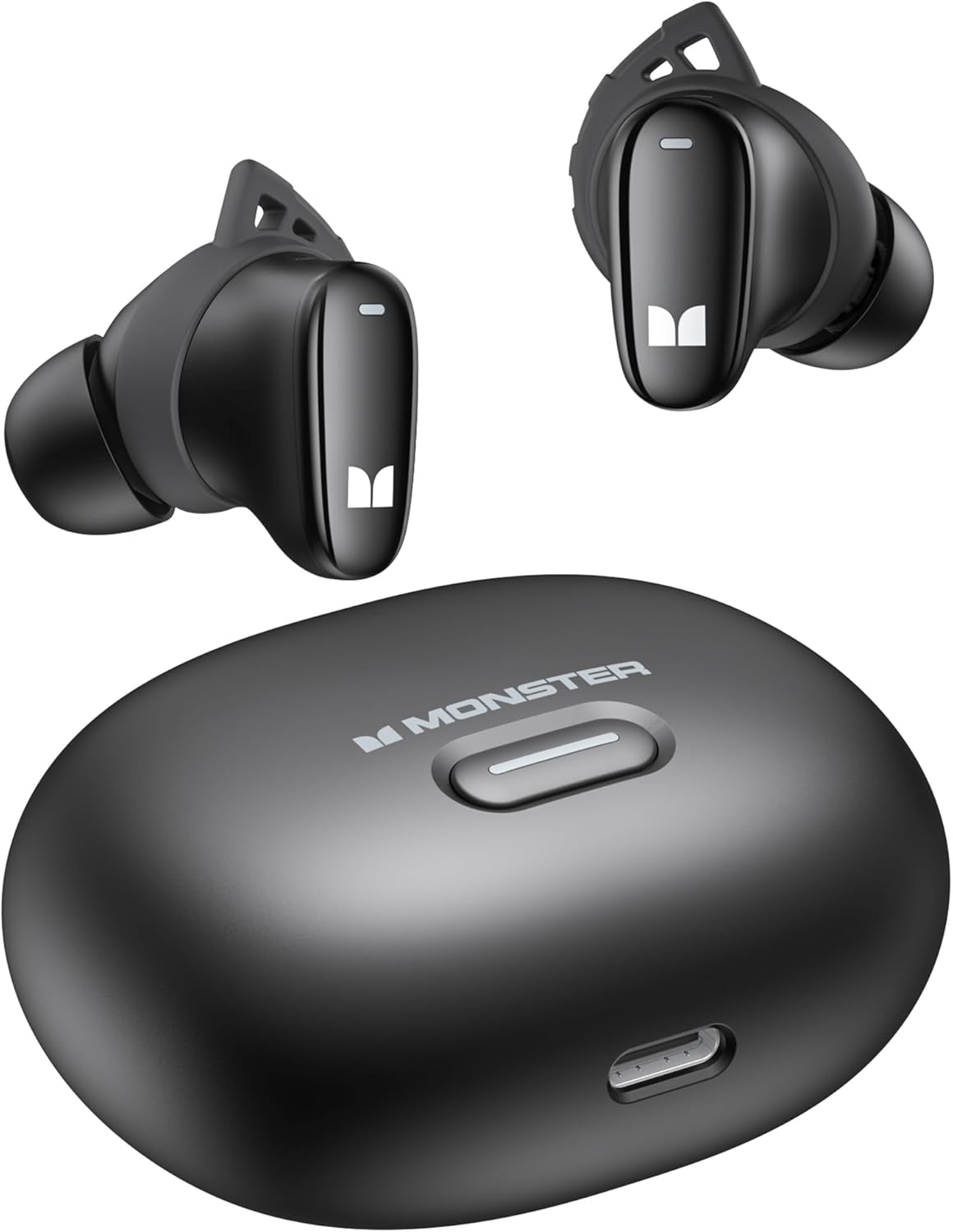 Monster N-Lite 206 Wireless Earbuds Bluetooth 5.4 in Ear Headphones, Bluetooth Ear Buds Built-in Microphone, Touch Control, Comfortable Fit, USB-C Fast Charging, IPX6 Waterproof, 25H Playtime, Black