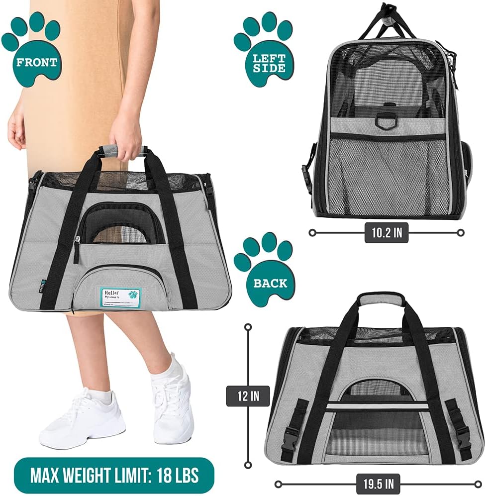 Premium Airline Approved Soft-Sided Pet Travel Carrier by PetAmi | Ventilated, Comfortable Design with Safety Features | Perfect For Plane or Car | Ideal for Small to Medium Sized Cats, Dogs, and Pets