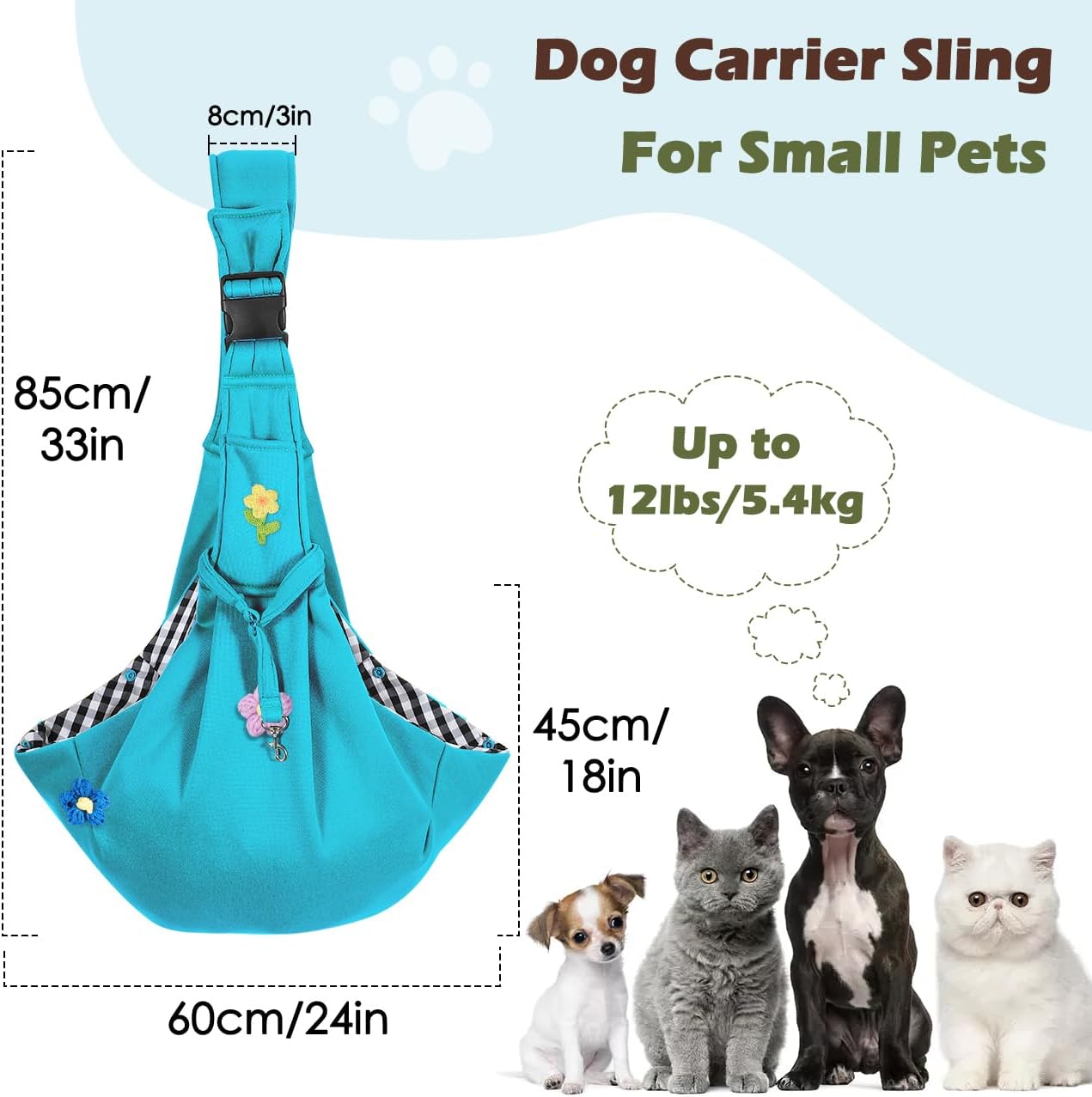 Pawaboo Small Dog Sling Carrier, Reversible Hands Free Dog Sling Carrier for Small Dogs and Cats, Puppy Sling Carrier with Adjustable Strap Buckle & Safety Harness, Puppy Essentials, Grey