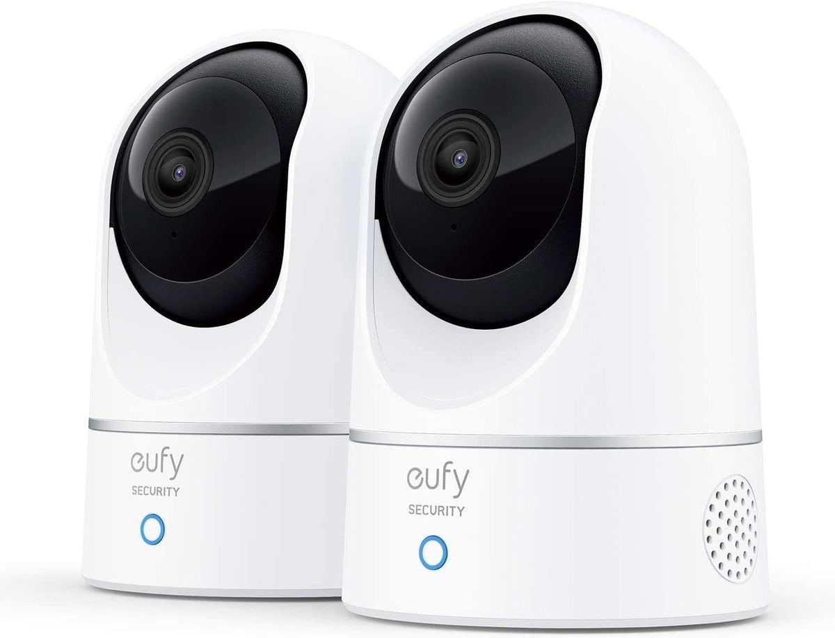 eufy Security Kit de 2 caméras d'intérieur E220 2K, caméra de sécurité intérieure panoramique et inclinable, caméra à brancher avec Wi-Fi, IA humaine et animale, compatibilité avec assistant vocal
