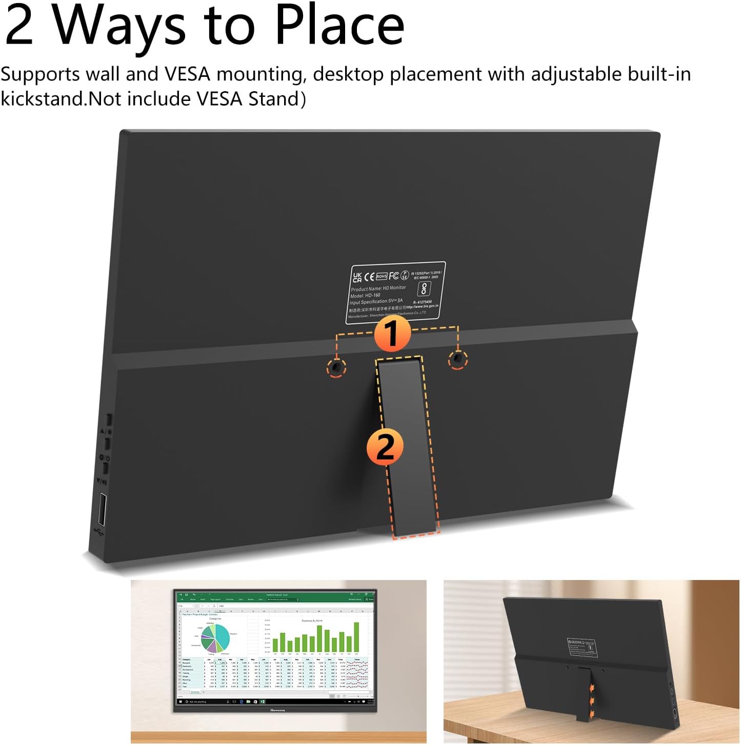 Portable Monitor 16 Inch 1920X1200P FHD Dual USB-C HDMI Travel Portable Monitor with Stand &Speakers, Eye Care IPS External Laptop Monitor for Computer/PC/Raspberry Pi/ PS5/Switch, Plug&Play