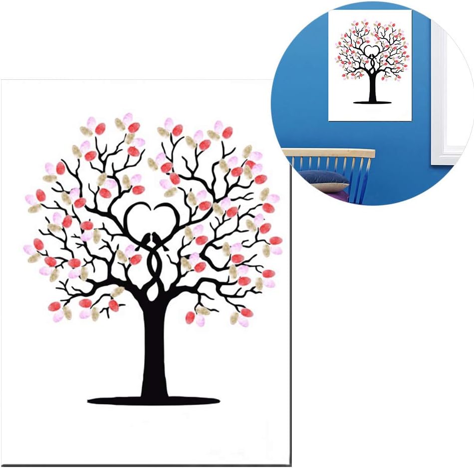 Wedding Fingerprint Tree, Canvas Signature Guestbook, Fingerprint Family Tree Kit with 6 Colors Inkpad, Fingerprint Guest Book for Wedding Birthday Party