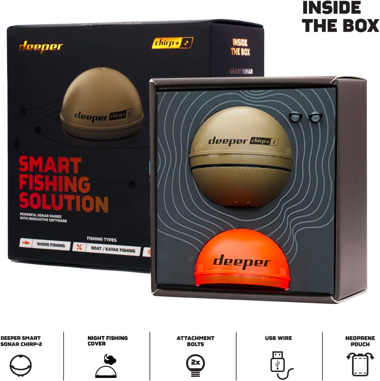 Deeper Chirp+ 2 Sonar Fish Finder - Portable Fish Finder and Depth Finder for Kayaks, Boats and Ice Fishing with GPS Enabled | Castable Deeper Fish Finder with Free User Friendly App