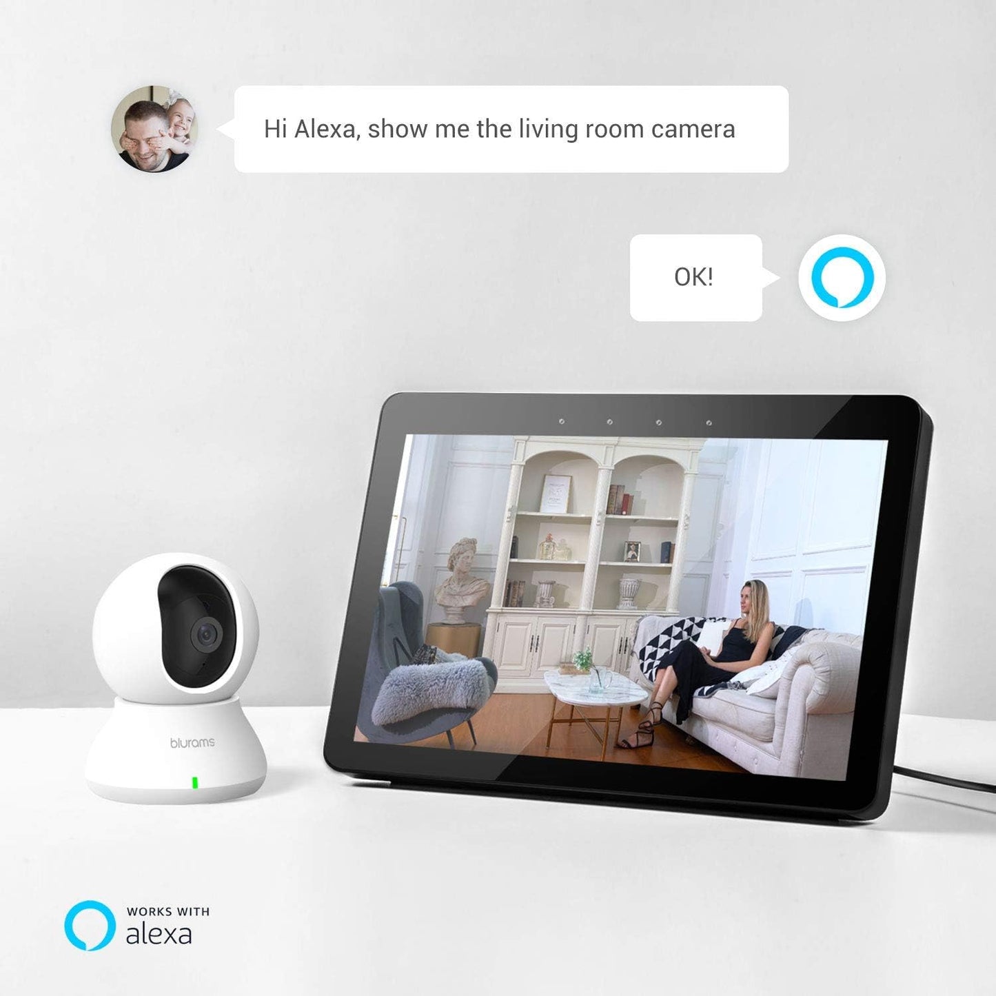 blurams Security Camera, 2K Indoor Camera 360-degree Pet Camera for Home Security w/ Motion Tracking, Phone App, 2-Way Audio, IR Night Vision, Siren, Works with Alexa & Google Assistant,White