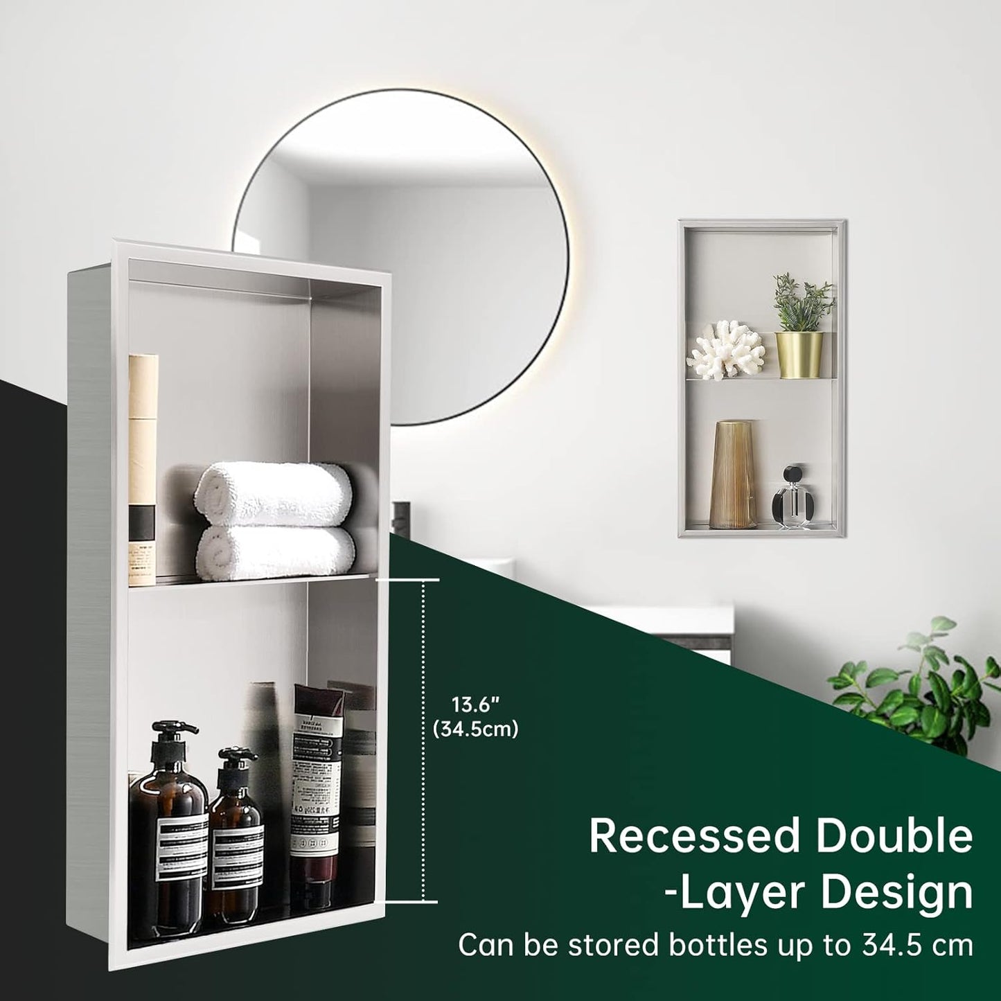 BLYLUND Shower Niche 12" x 24" NO Tile Needed,Matte Black Double Shelf Organizer, Square Corners Wall-Inserted Niche Recessed Shower Shelf Modern Soap Niche for Bathroom