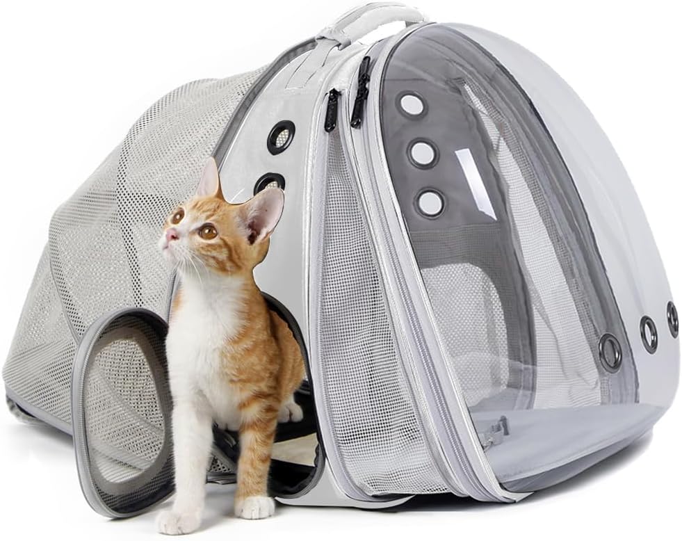 LAIRIES Dual Expandable Cat Backpack Carrier Front & Back Extension Pet Backpack Carrier, Fit up to 20 lbs, Bubble Capsule Dog Backpack Travel, Hiking & Outdoor Backpack (CL-Star Blue, Dual Extension)