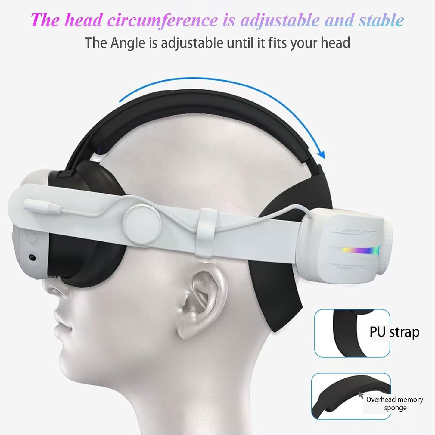 Crspexil Head Strap Battery Pack for Meta Quest 3, with Extended 12000mah Battery Pack,with RGB Light(Compatible with Meta Quest 3S)