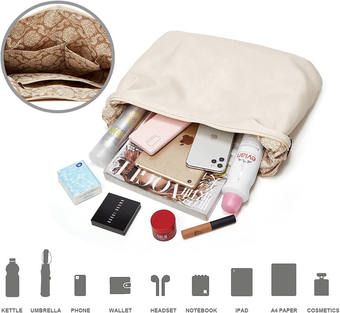 Ashioup Hobo Bags for Women Soft PU Leather Shoulder Bag Vintage Slouchy Handbag with Zipper