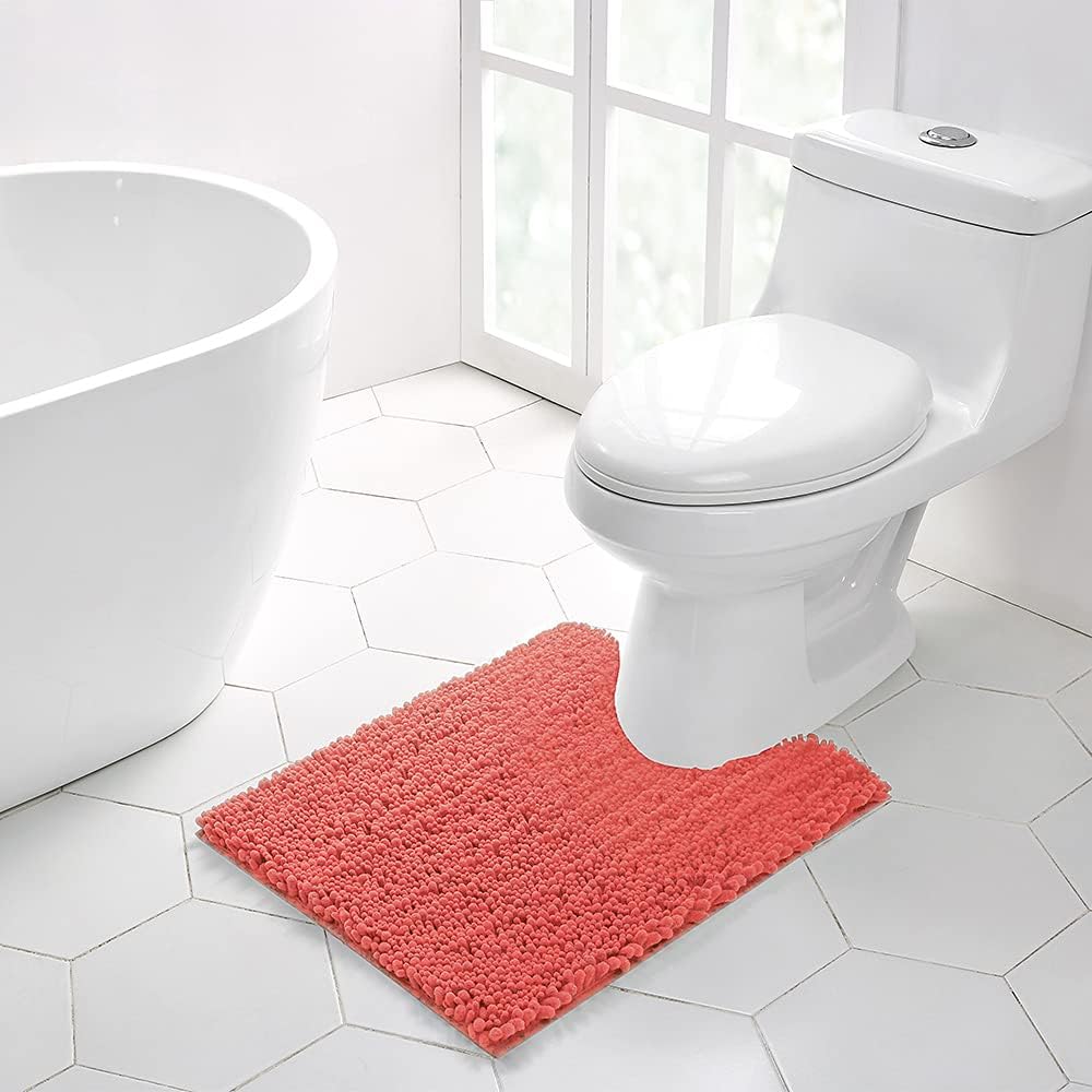 Walensee Bathroom Rug Non Slip Bath Mat (24x17 Inch Blush) Water Absorbent Super Soft Shaggy Chenille Machine Washable Dry Extra Thick Perfect Absorbant Best Small Plush Carpet for Shower Floor