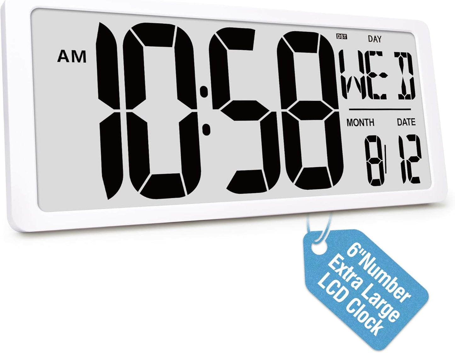 KMMKGG 15" Large Digital Wall Clock Battery Operated, Digital Clock Display with Day, Date & Temperature, Large Wall Clock for Bedroom, Livingroom, Office(4.6" Numbers)