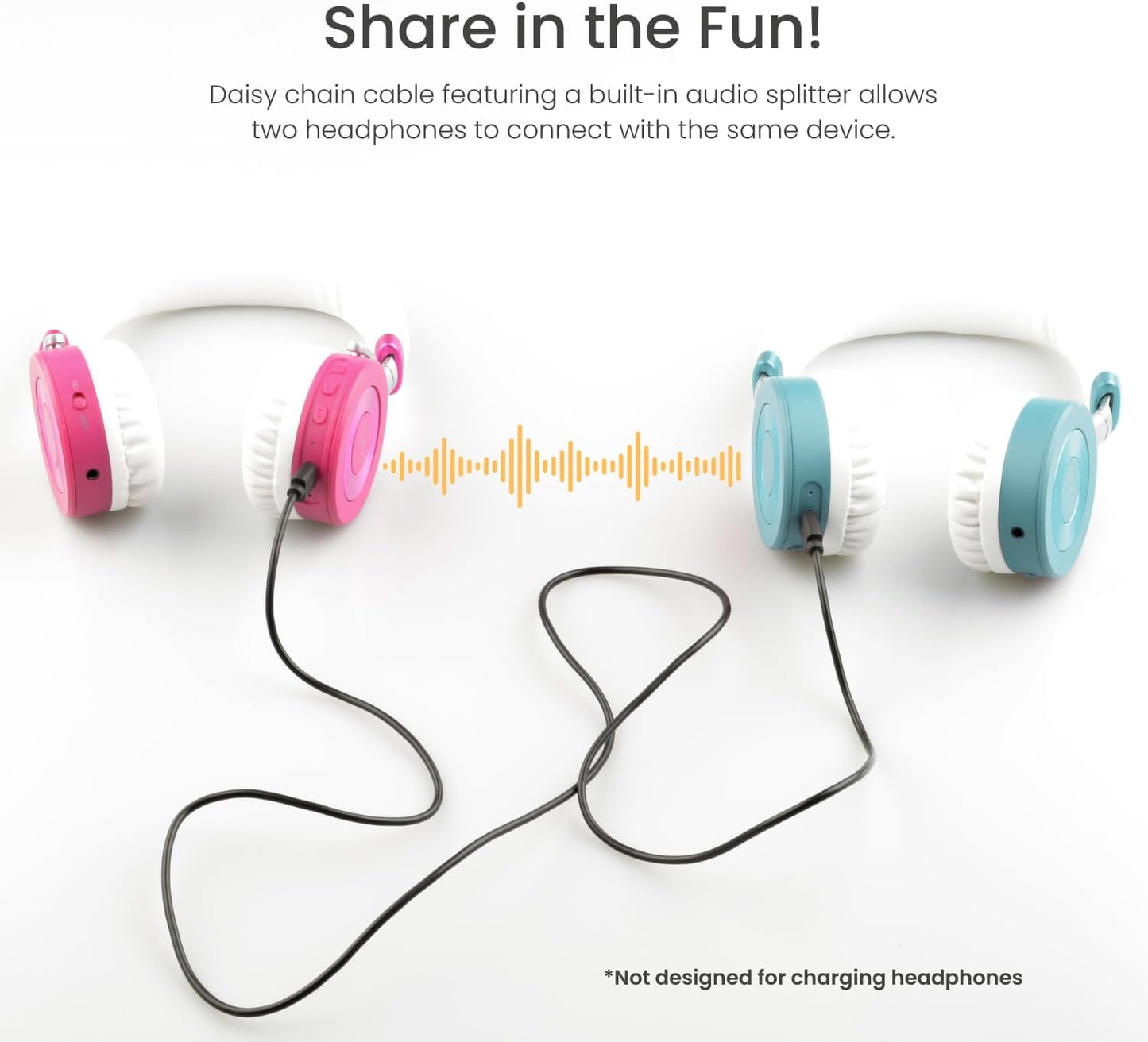 JuniorJam Plus Volume Limiting Headphones for Kids, Foldable & Adjustable Bluetooth Headphones, 22-Hour Battery Life USB-C Charging (Black)