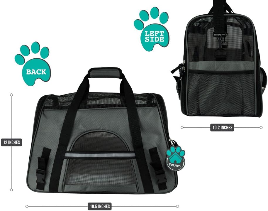 Premium Airline Approved Soft-Sided Pet Travel Carrier by PetAmi | Ventilated, Comfortable Design with Safety Features | Perfect For Plane or Car | Ideal for Small to Medium Sized Cats, Dogs, and Pets