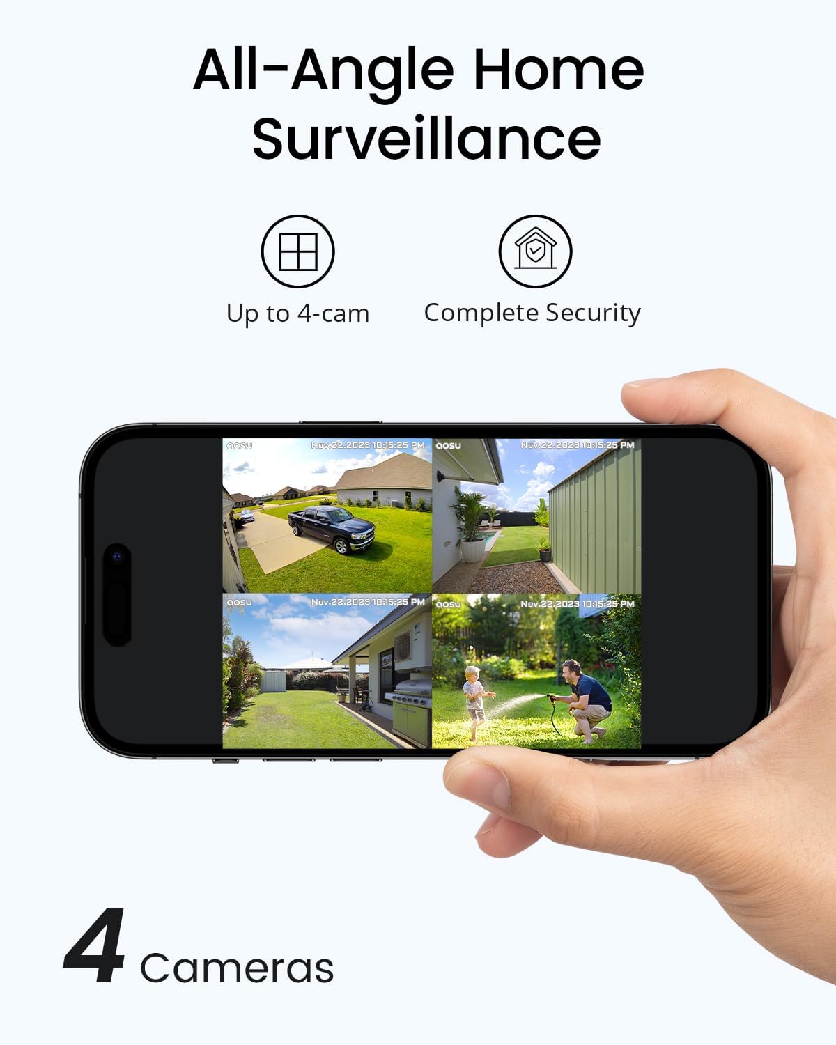 AOSU 5MP/3K Solar Security Cameras System 2-Kit, No Monthly Fee, 32GB Homebase Local Storage, 166° Ultra-Wide Angle Security Camera Wireless Outdoor, Forever-Solar Powered, Color Night Vision