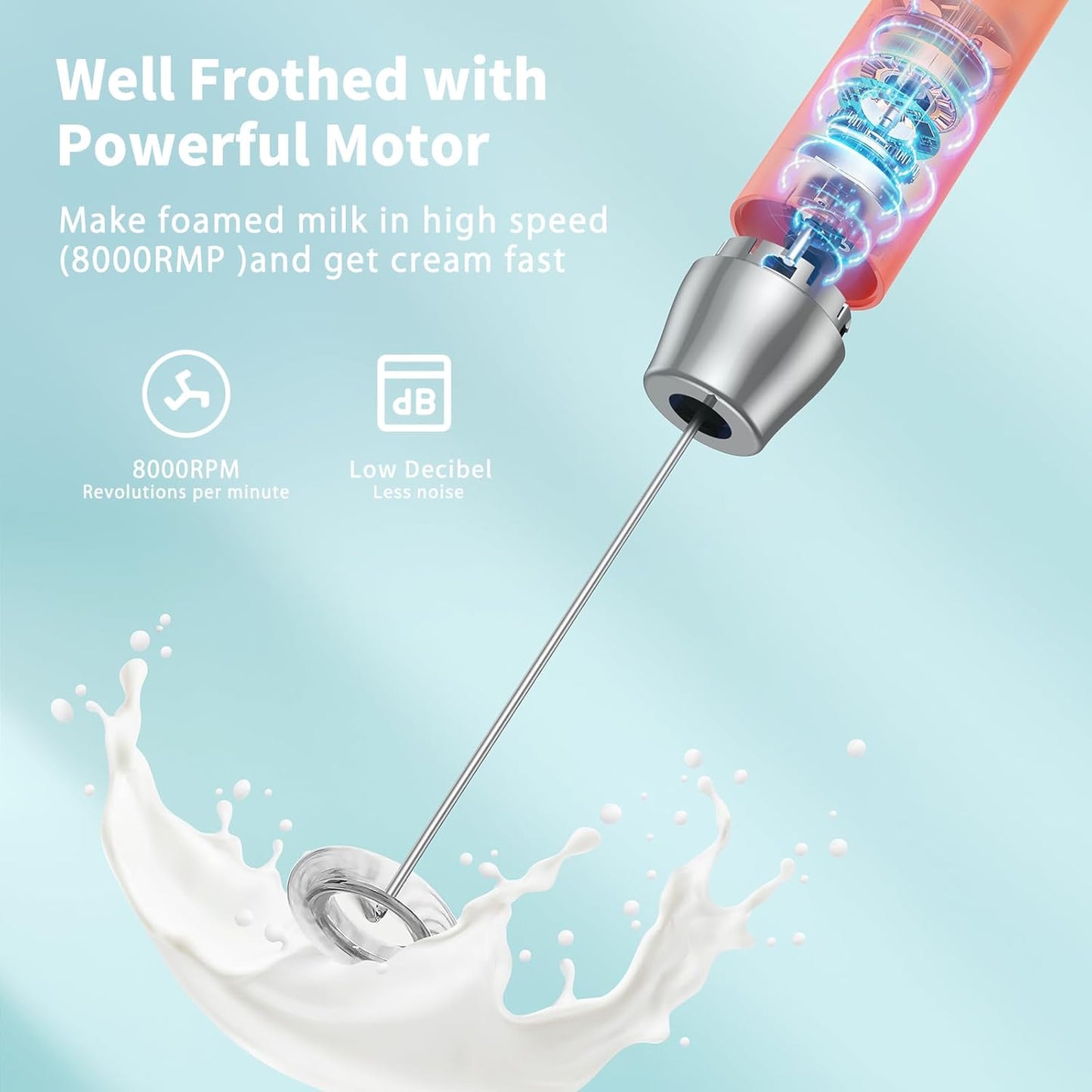 Maestri House Rechargeable Milk Frother, Handheld Electric Foam Maker Waterproof Detachable Stainless Steel Whisk Drink Mixer Foamer with Stand,LunaFro