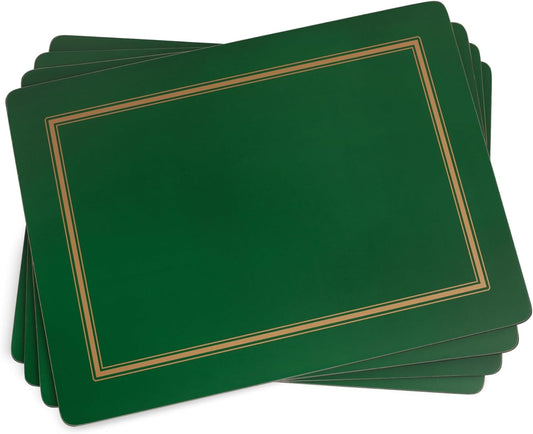 Pimpernel Classic Emerald Placemats - Set of 4 Rectangular Cork Backed Table Mats with Deep Green Finish - Heat Resistant Wipe Clean Placemats for Dining Table Protection & Stylish Meal Presentation