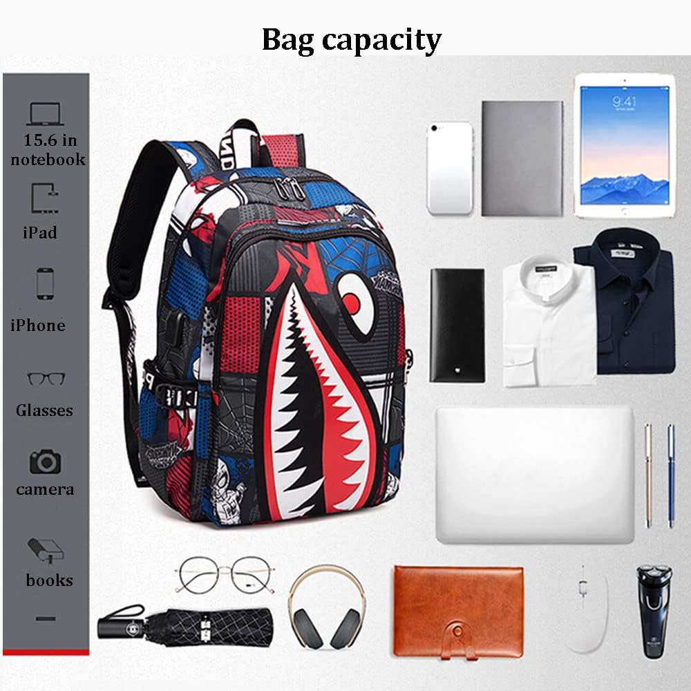 Boys' backpack School Backpack,Stylish backpack with USB port.Laptop Backpack can hold 15.6in Notebook (Red)