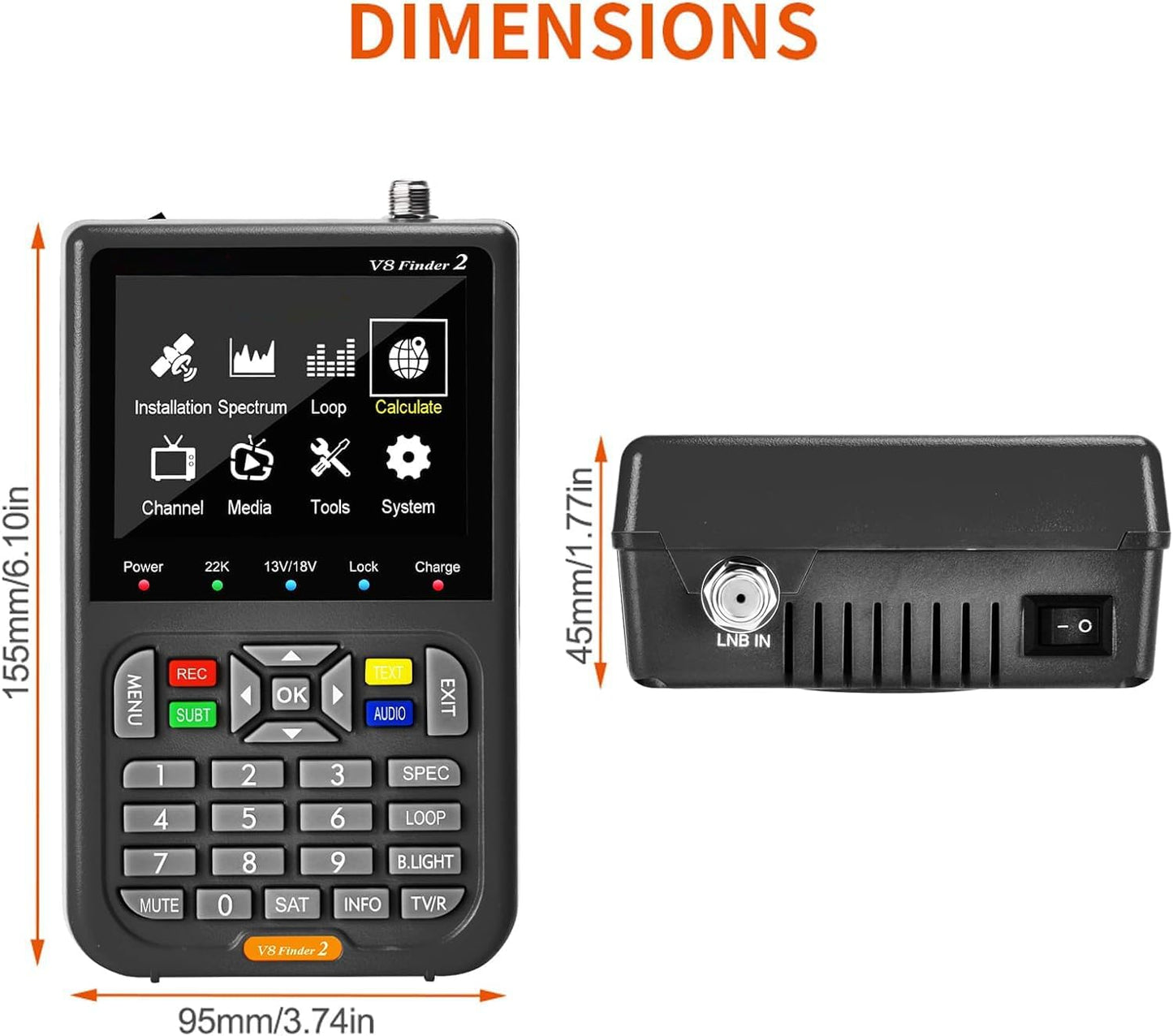 V8 Finder 2 TV Signal Finder Meter, DVB-S/S2/S2X Signal Receiver with 3.5 inch HD Digital Display, H.264 Auto Calculate Angle Built-in 4000mAh Battery for Adjusting Sat Dish