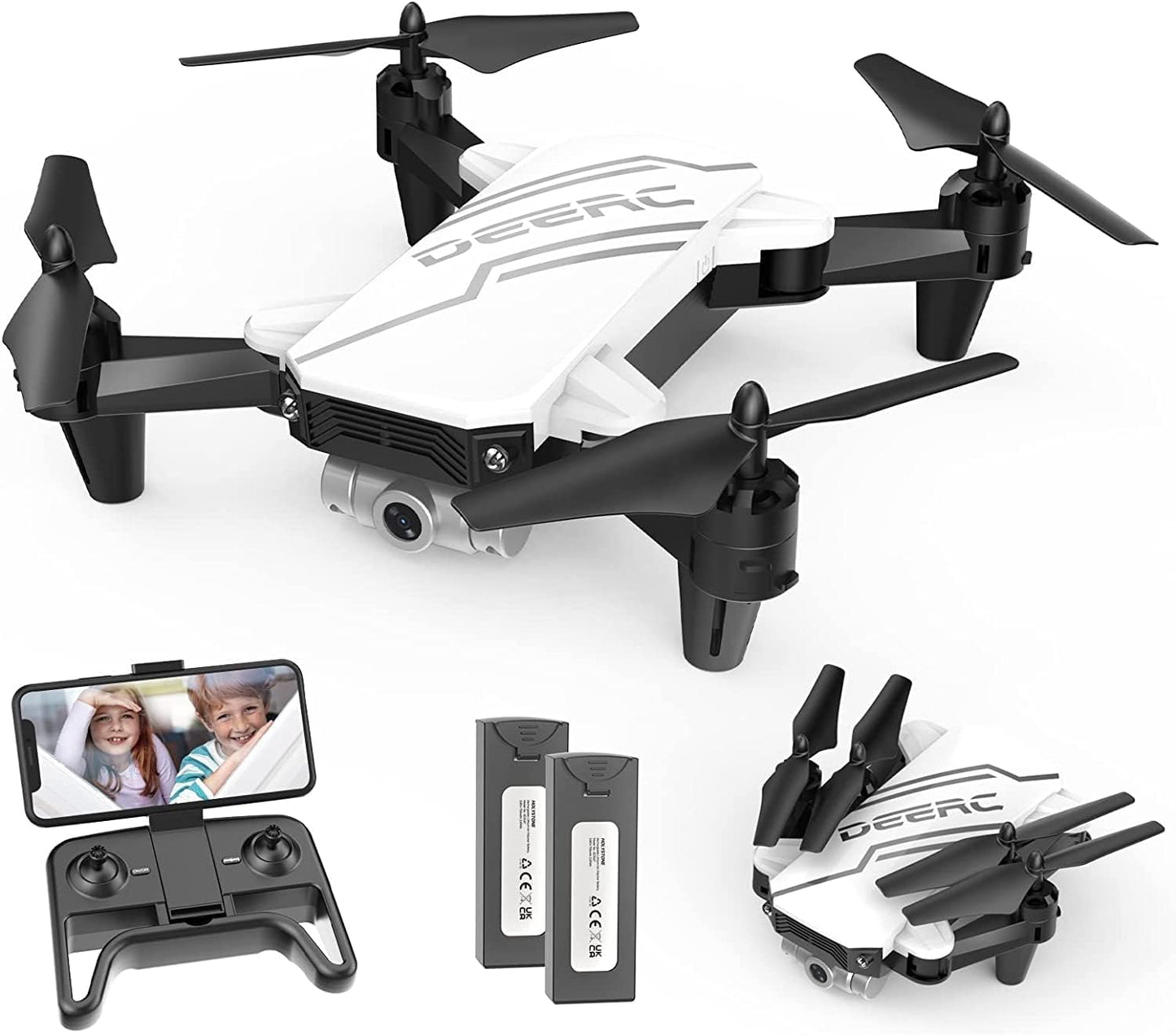 DEERC D20 Mini Drone Foldable for Kids with 720P HD FPV Camera Remote Control Toys Gifts for Boys Girls with Tap Fly,Auto Hover,Voice/Gesture Control,Speed Adjustment,2 Batteries,3D Flip