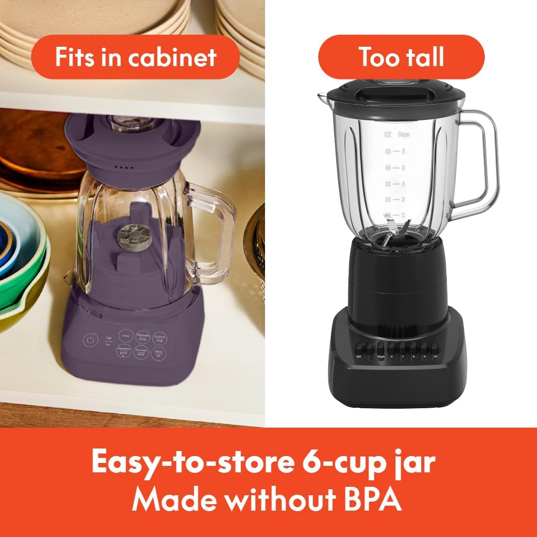 Bella 10-Speed Countertop Blender, Juicer and Smoothies, Fits Anywhere™, Slim Design with Lid and Lid for Dishwasher Stainless Steel Carafe, 450W, Surf