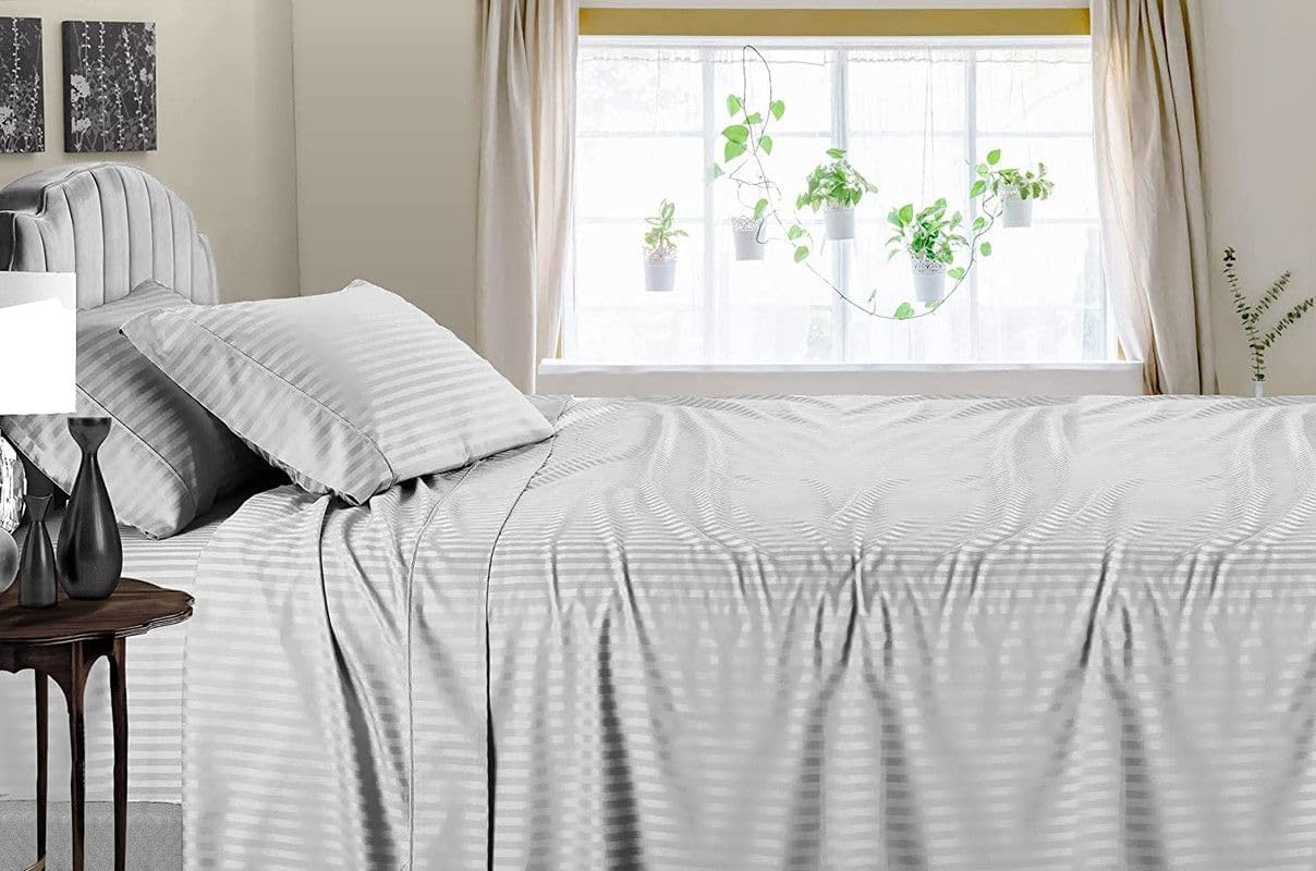 Linen Sheets 100% Egyptian Cotton- Twin-XL Sheet Set 4 Piece- 1000 Thread Count- Fits Upto 18" Deep Pocket- Long Staple Cotton Bedding, Sateen Weave-Light Blue Solid