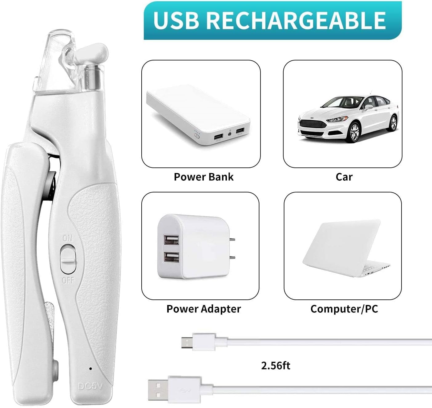 Pet Nail Clipper with LED Light for Dogs & Cats, Rechargeable Nails & Claws Trimmer Grooming, Safe Professional Trimming Tool with Nail Trapper & Free Nail File, Quick-Sensor Razor Sharp Blades