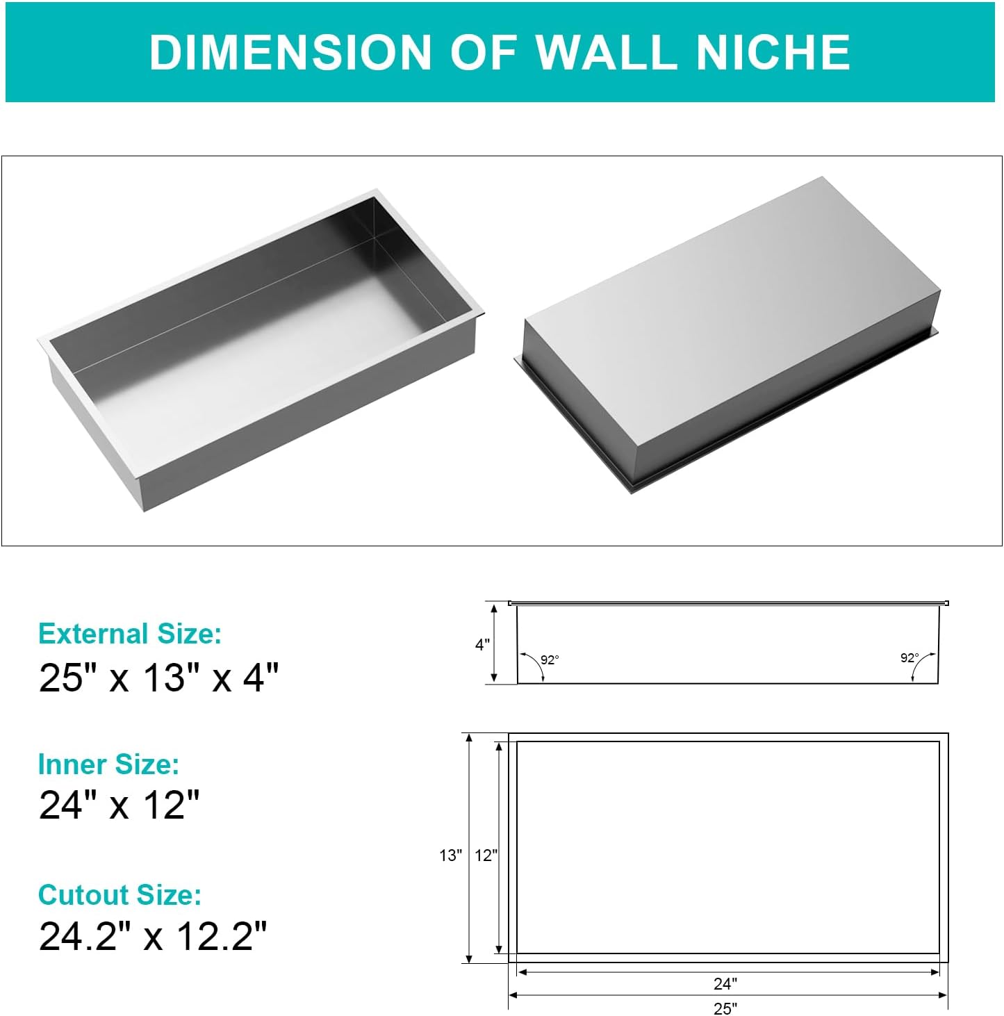 MENATT No Tile Shower Niche, Stainless Steel Wall Niche 13"X19"(Inner Size 12"X18"), Two-Tier Bathroom Shelf, NO Tile Needed Recessed Niche Shower for Bathroom Storage, Black
