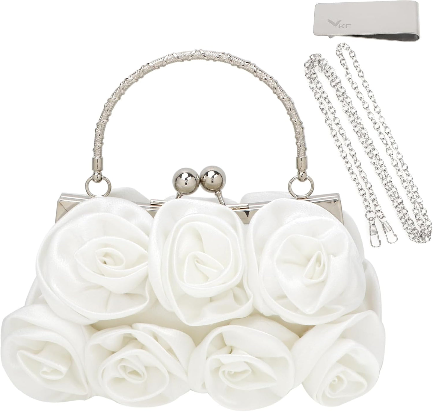 kilofly Missy K 7 Roses Clutch Purse, Satin, with Detachable Strap + kilofly Money Clip