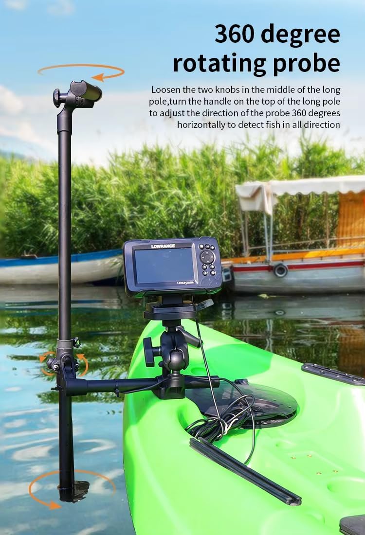 Strg Transducer Bracket with Fish Finder Mount for Kayak/Boat, Livescope Fish Finder Transducer Mount for Garmin/Lowrance, Compatible with RAM Mounts C Size/1.5'' Double Socket Arm (Foldable)