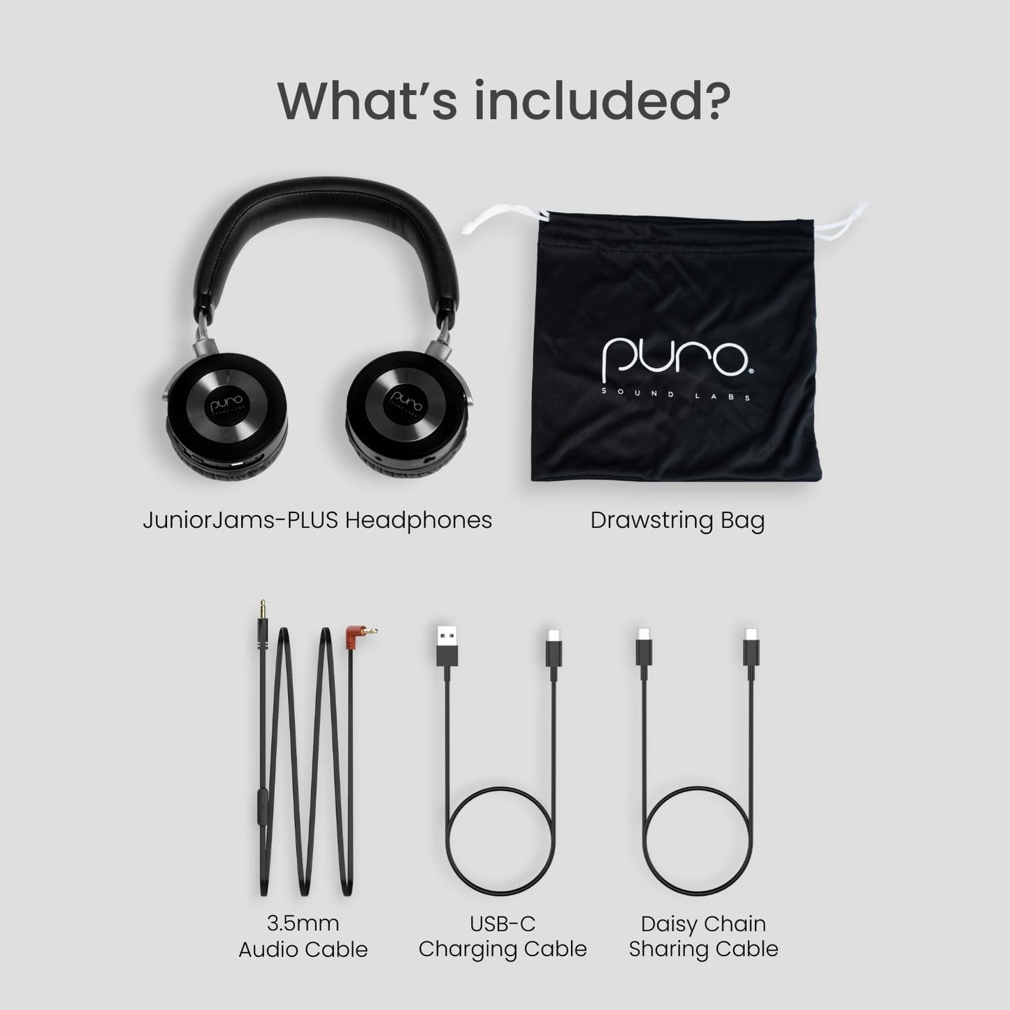 JuniorJam Plus Volume Limiting Headphones for Kids, Foldable & Adjustable Bluetooth Headphones, 22-Hour Battery Life USB-C Charging (Black)