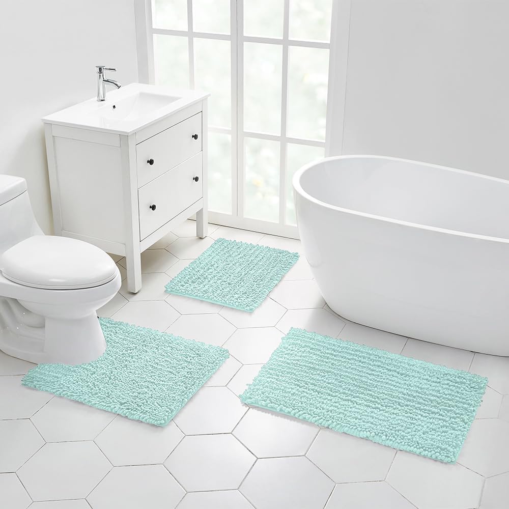 Walensee Bathroom Rug Non Slip Bath Mat (24x17 Inch Blush) Water Absorbent Super Soft Shaggy Chenille Machine Washable Dry Extra Thick Perfect Absorbant Best Small Plush Carpet for Shower Floor