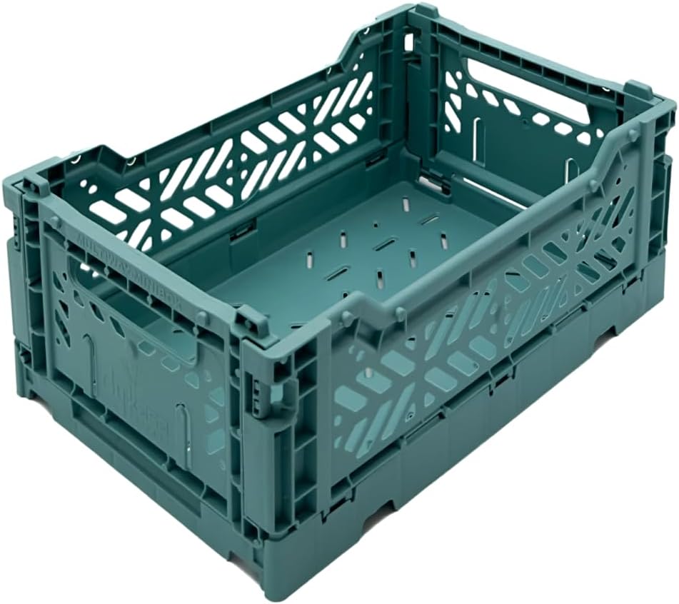 AYKASA Collapsible Storage Bins, Plastic Crate for Storage, Collapsible Crate, Utility Stackable Box (Small, Arctic blue)