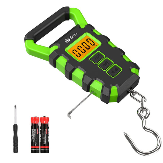 Upgraded Digital Fishing Scale with Ruler, 15g/50kg Electronic Digital Luggage Scale, 110lb Max Fishing Postal Hanging Hook Scale with Measuring Tape, Backlit LCD Display (Batteries Included)