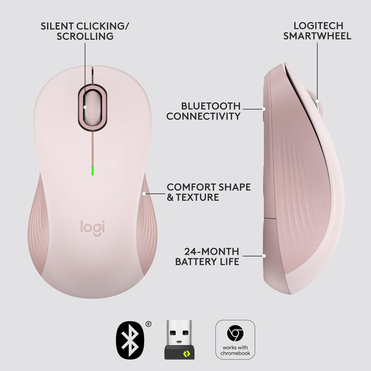 Logitech Signature M650 L Full Size Wireless Mouse - For Large Sized Hands, 2-Year Battery, Silent Clicks, Customizable Side Buttons, Bluetooth, for PC/Mac/Multi-Device/Chromebook - Black