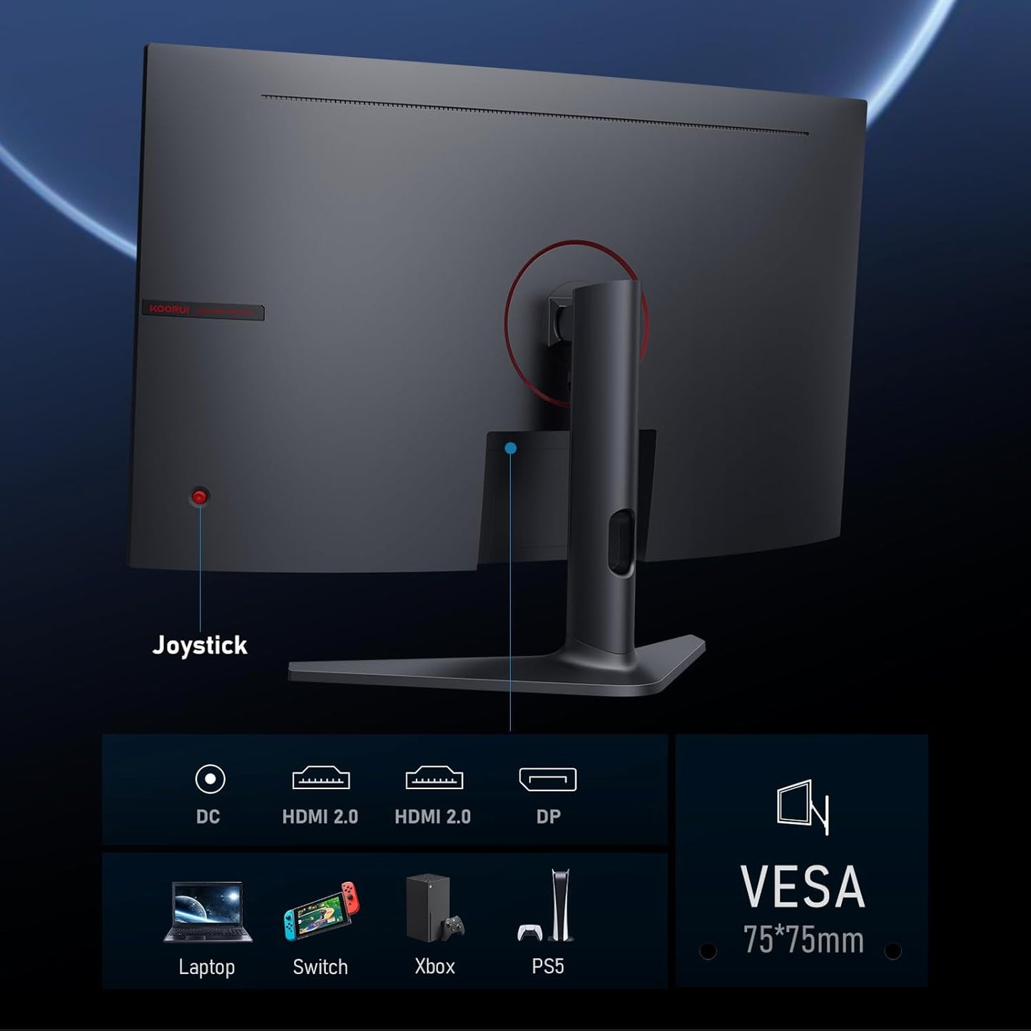 KOORUI 32 inch Curved Gaming Monitor - QHD (2560 x 1440) 2K Display, 170Hz 144Hz Monitors, 1500R Curvature, 1ms, HDR10, Adaptive Sync, Tilt Adjustable, DisplayPort HDMI, Black - 32E6QC
