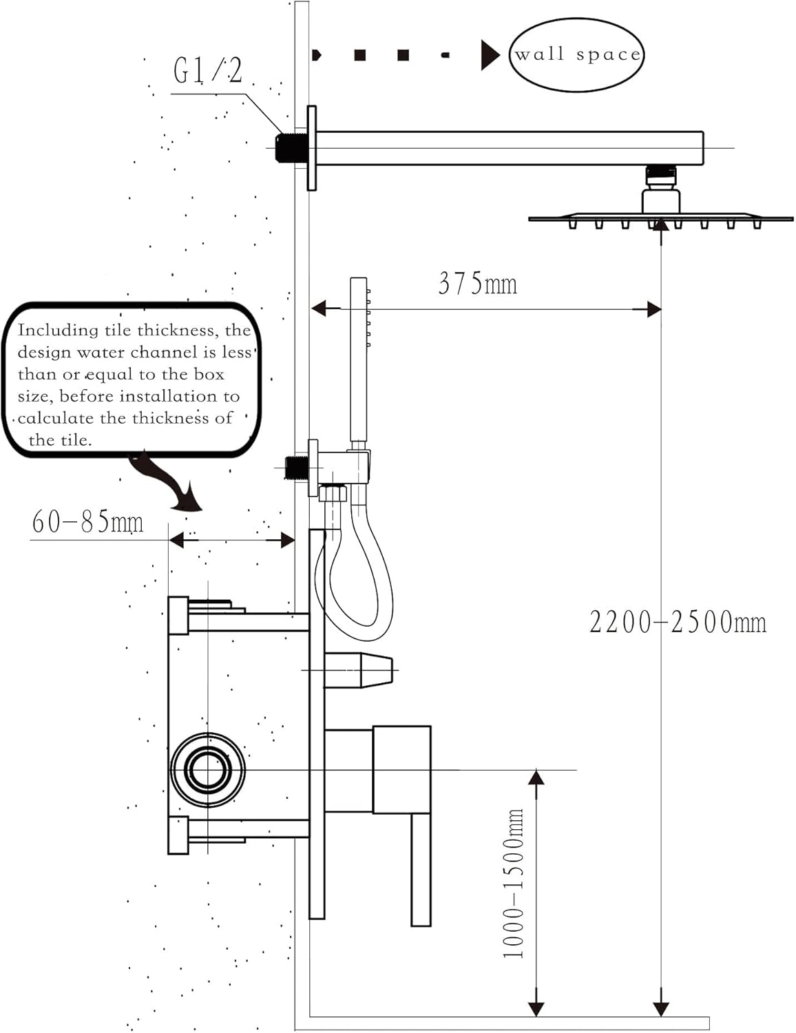 Fransiton Shower System Rain Shower System Set Ceiling Mounted, Rainfall Shower Head with Handheld, Bathroom Shower Kit (Valve Included) (8" - Wall Mount, Matte Black)