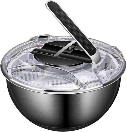 UGCER Salad Spinner, Stainless Steel Fruit and Vegetable Spinner, Manual Fruit Dehydrator Spin Dryer Dehydration Basket Spinner, Drain Basket