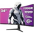 CRUA 34 Inch Curved Gaming Monitor 144HZ, White 21:9 Ultra Wide PC Monitor 1500R WQHD 3440X1440P 120% sRGB Computer Display/VA Panel/PIP& PBP/HDMI2.0 & DP1.4/Tilt Adjustment/Wall Mountable