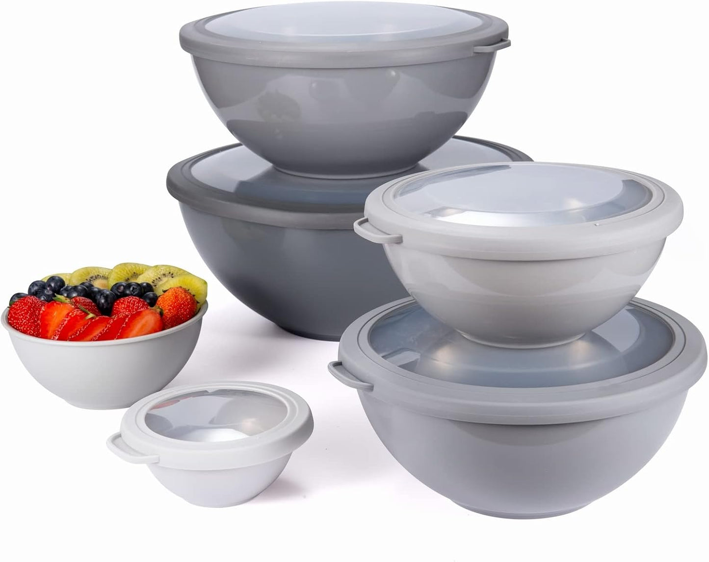 COOK WITH COLOR Mixing Bowls with TPR Lids - 12 Piece Plastic Nesting Bowls Set Includes 6 Prep Bowls and 6 Lids, Microwave Safe Mixing Bowl Set (Mint)