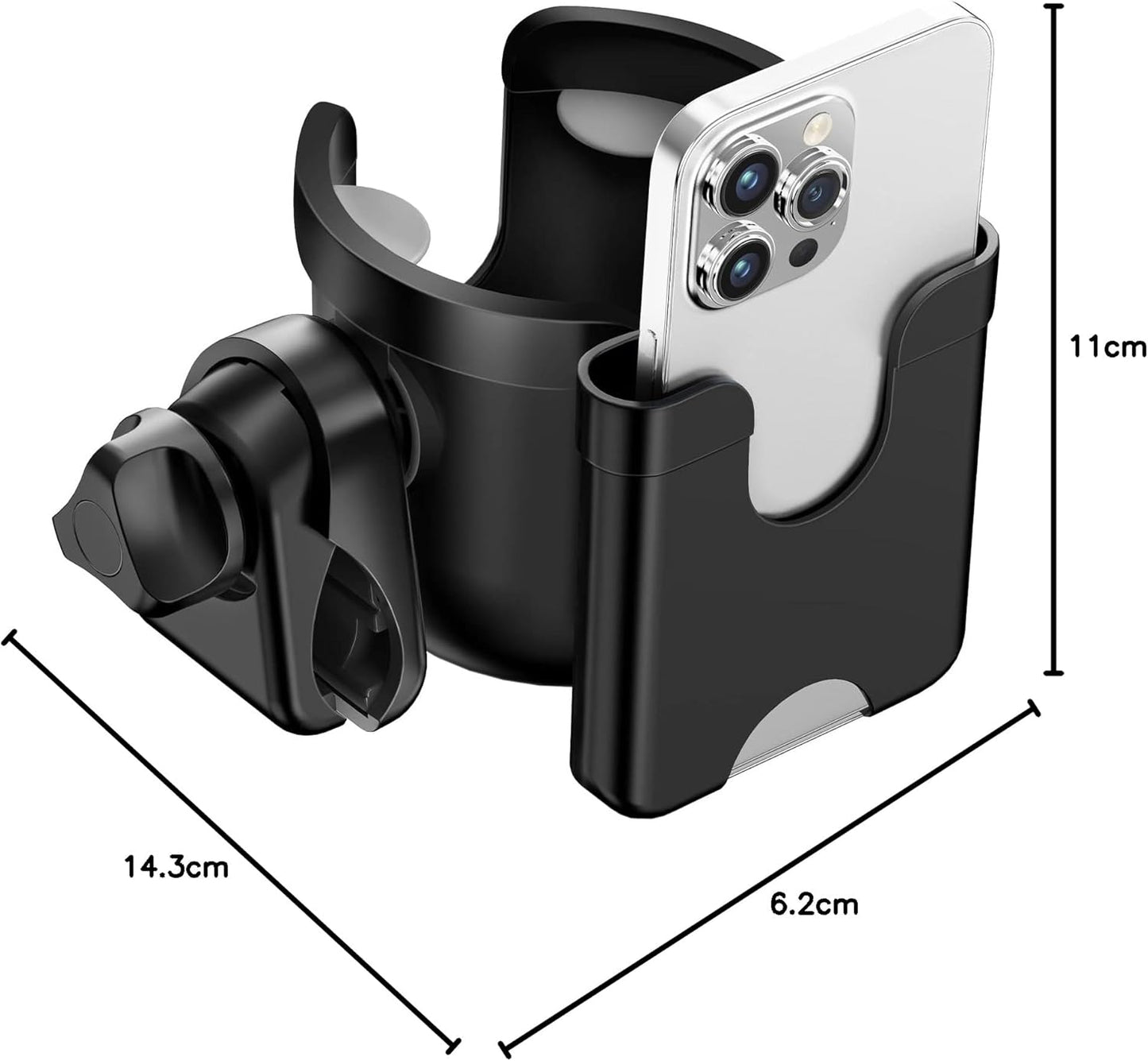 Guiseapue Stroller Cup Holder with Phone Holder: Cup Holder for Walker, Wheelchair/Stroller Accessories for Uppababy, Nuna, Doona, Rollator, Bike, Scooter, Baby Travel Essential