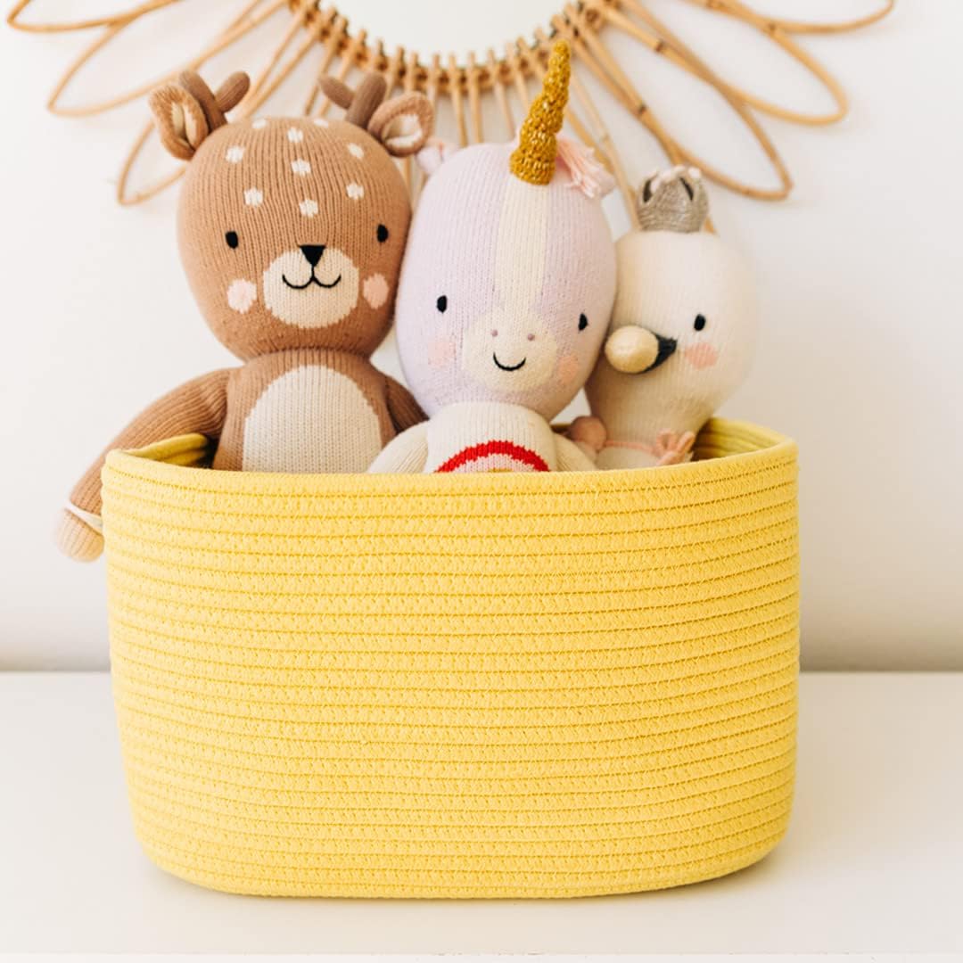 OrganiHaus Soft Woven Baskets for Storage Organization Set of 3, Cotton Rope Nursery Storage Baskets for Shelves, Square Book Bins, Bathroom Towel Hamper, Dog Toy Bins, Panier Rangement - Light Honey