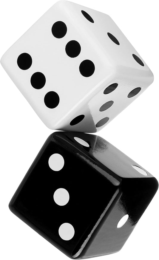 Olivia Martini Jumbo Dice Decor, Set of 2, Natural Wood Decorations with Black and White Colors, Trendy Home Interior Centerpieces for Tables, Mantles, and Shelves