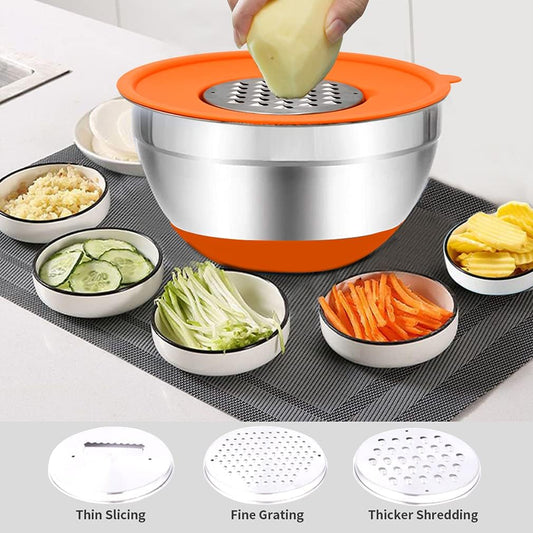 Mixing Bowls with Airtight Lids, 20PCS Stainless Steel Mixing Bowls Set, Nesting Bowls with 3 Grater Attachments & Non-Slip Bottoms, Size7, 4, 3, 2, 1.5, 1QT Bowls for Baking&Prepping - PuriLite