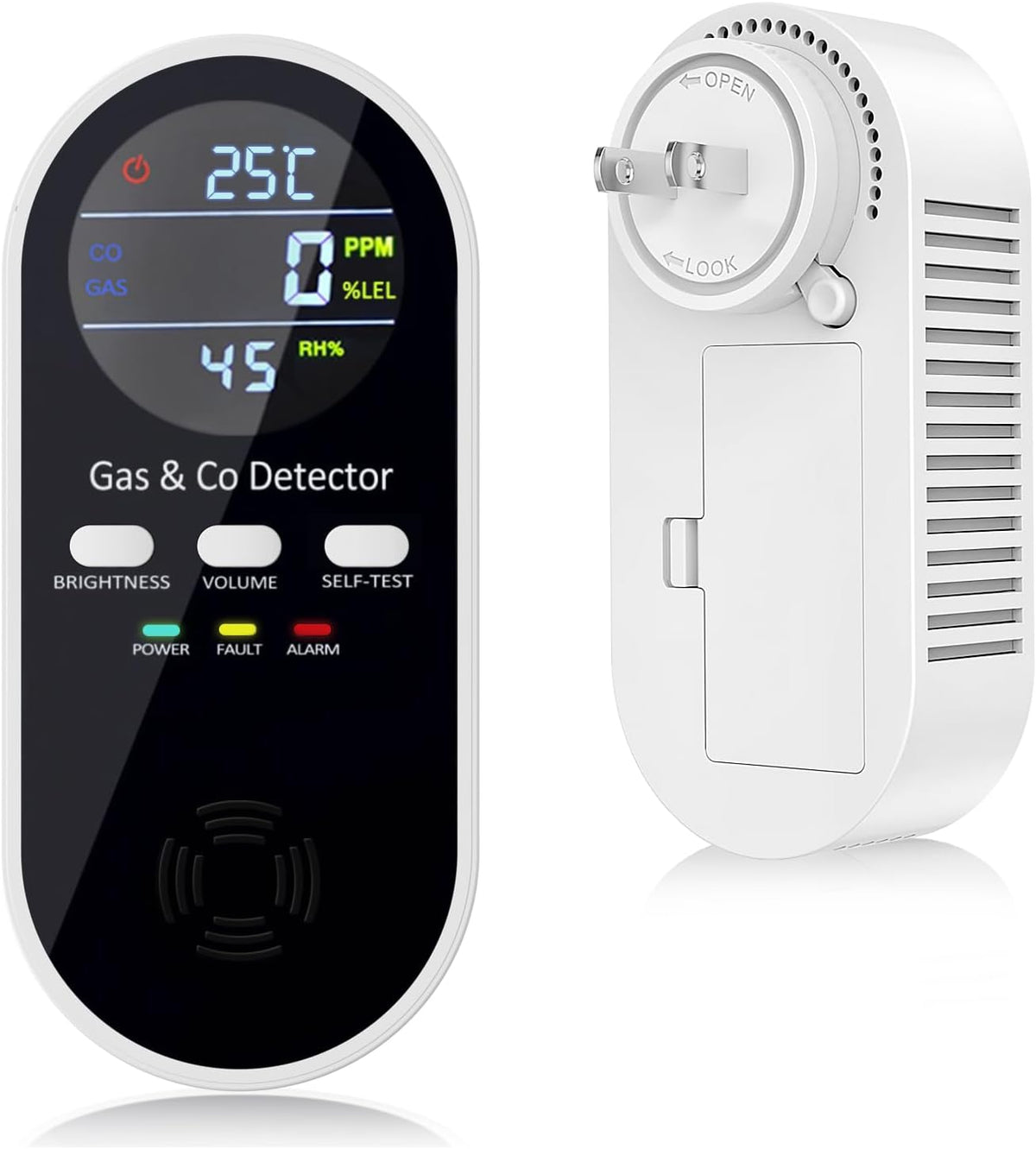 5-in-1 Carbon Monoxide and Natural Gas Detector with Voice & Light Alarm, Plug-In and Battery Backup, Temperature & Humidity Monitor for Home, RV, and Travel - PuriLite