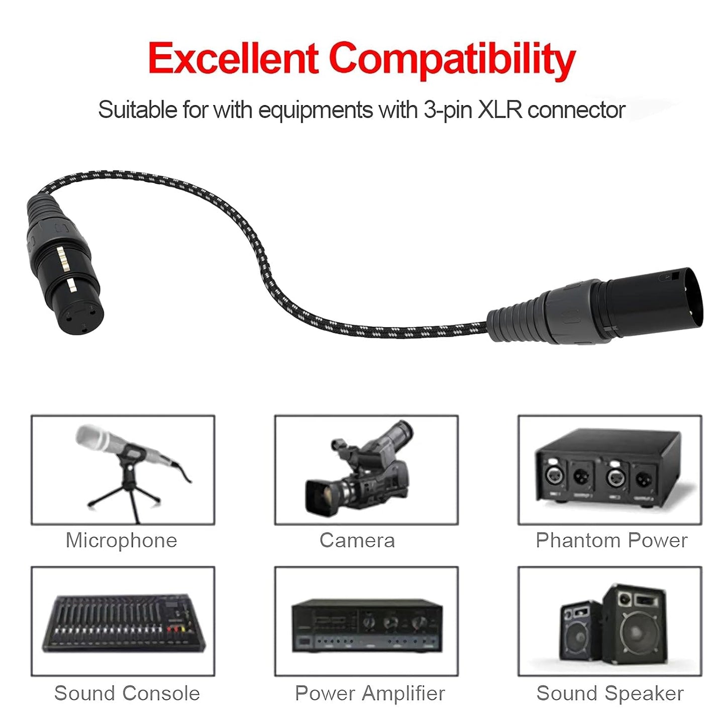 VANDESAIL XLR Cables 25ft 2 Pack, Durable Nylon Braided XLR Microphone Cable, Mic Cable, Shielded and Fully Balanced OFC Male to Female Cord for Recording Mixer Amplifie Speaker Black White